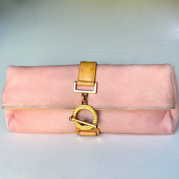 TAKE IT!Vintage Gianni Versace Pink Pony Foldover Clutch Toggle Closure